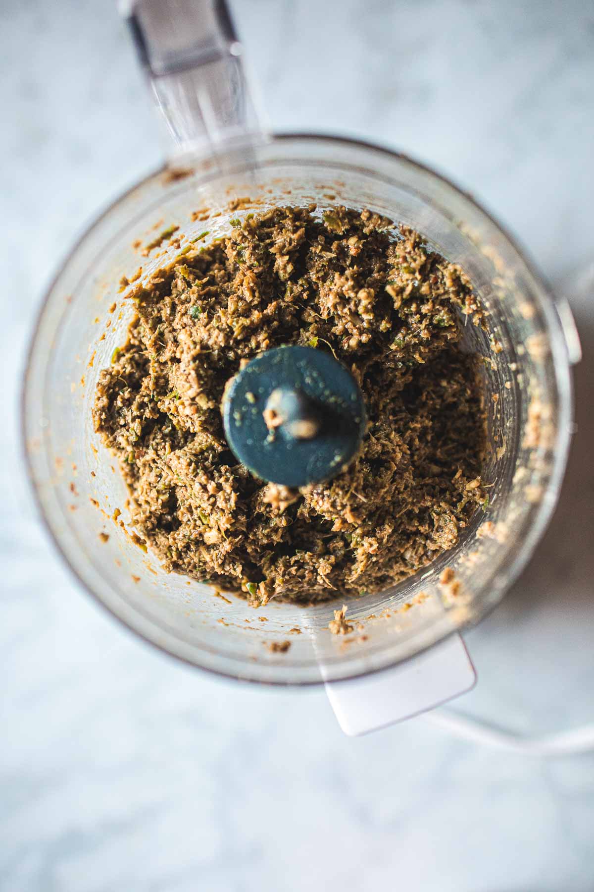 Thai green curry paste in a food processor.