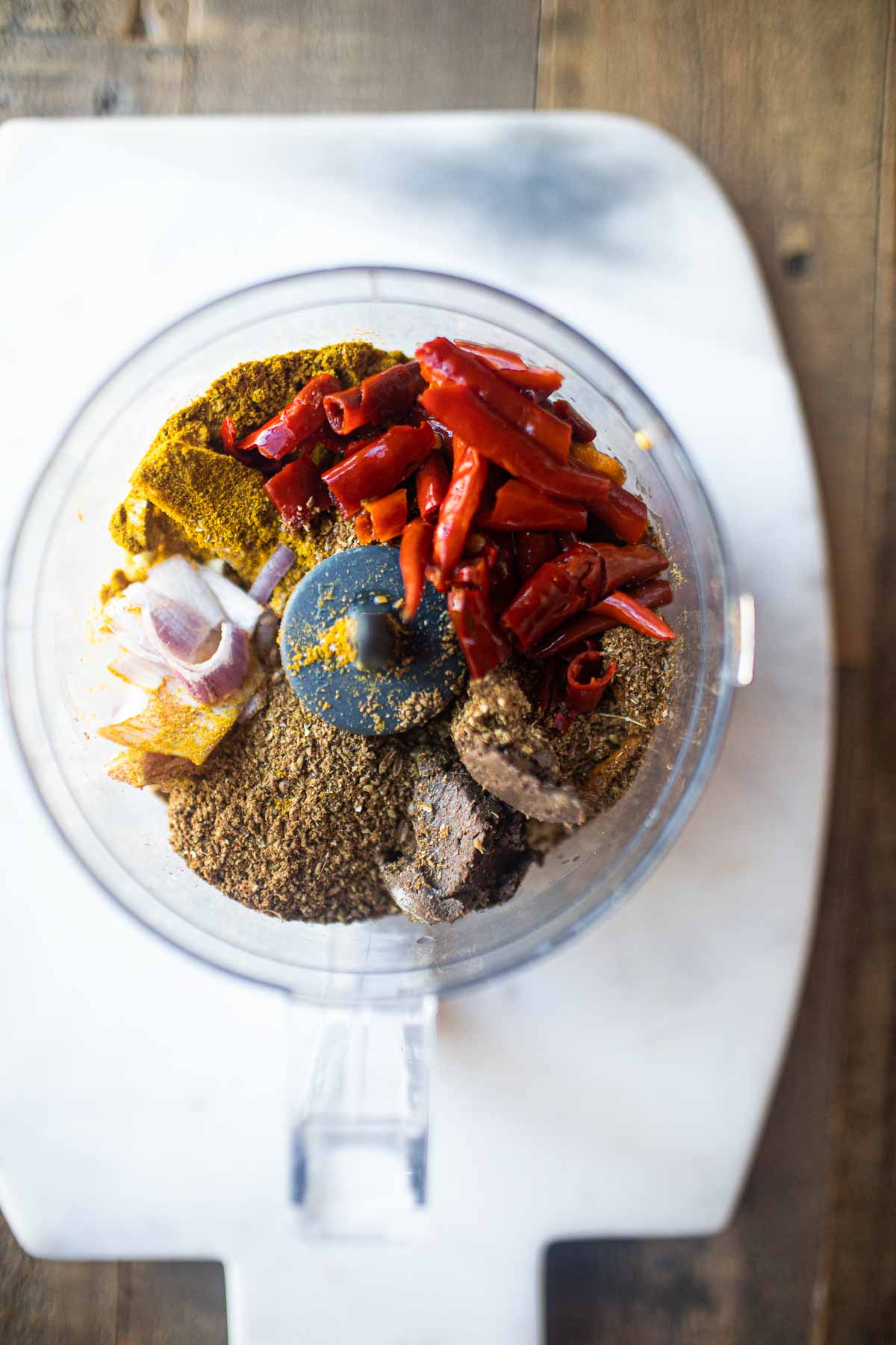 curry paste ingredients in food processor