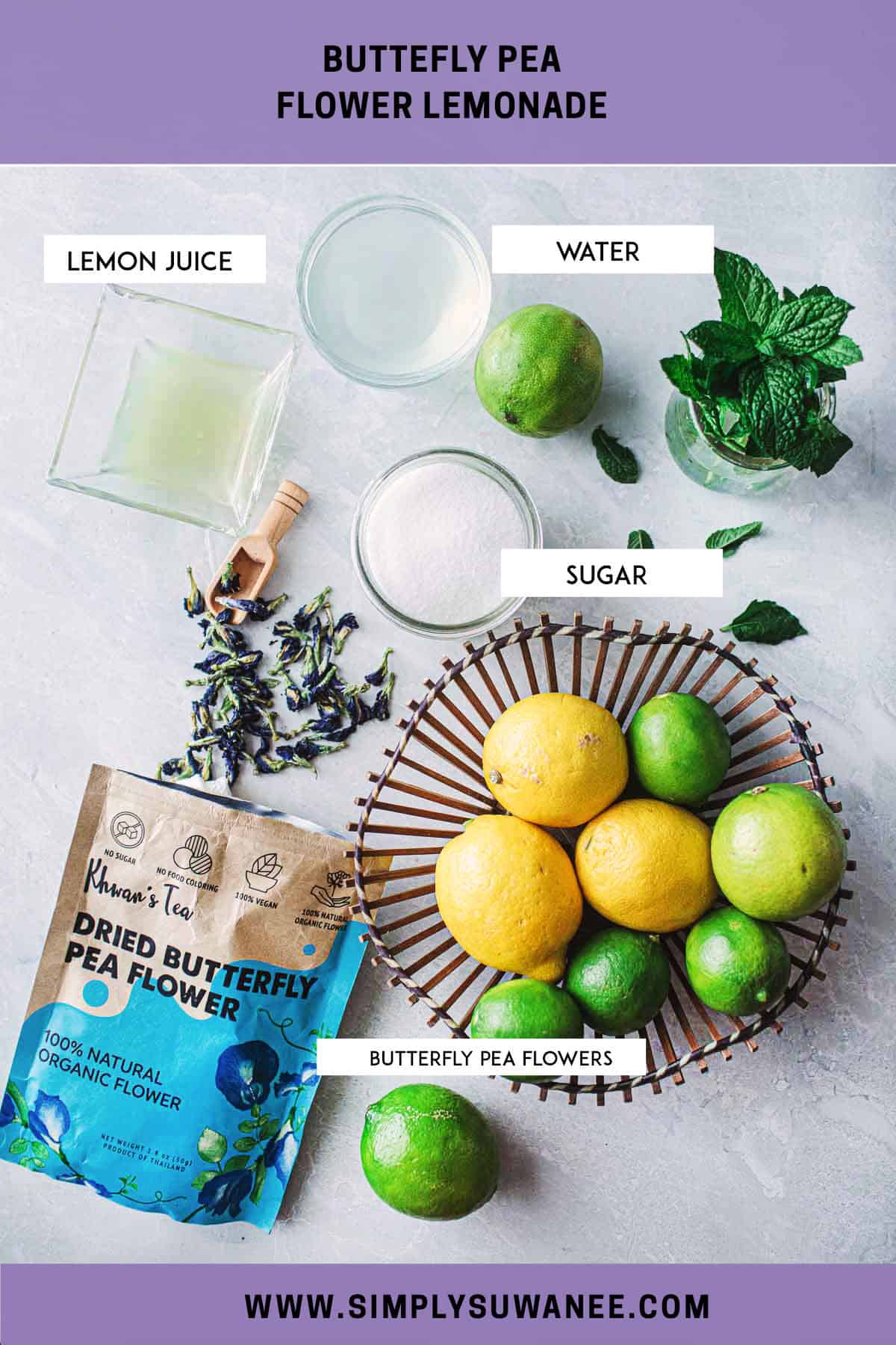 Butterfly pea lemonade ingredients