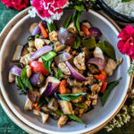 eggplant stir fry in a round plate