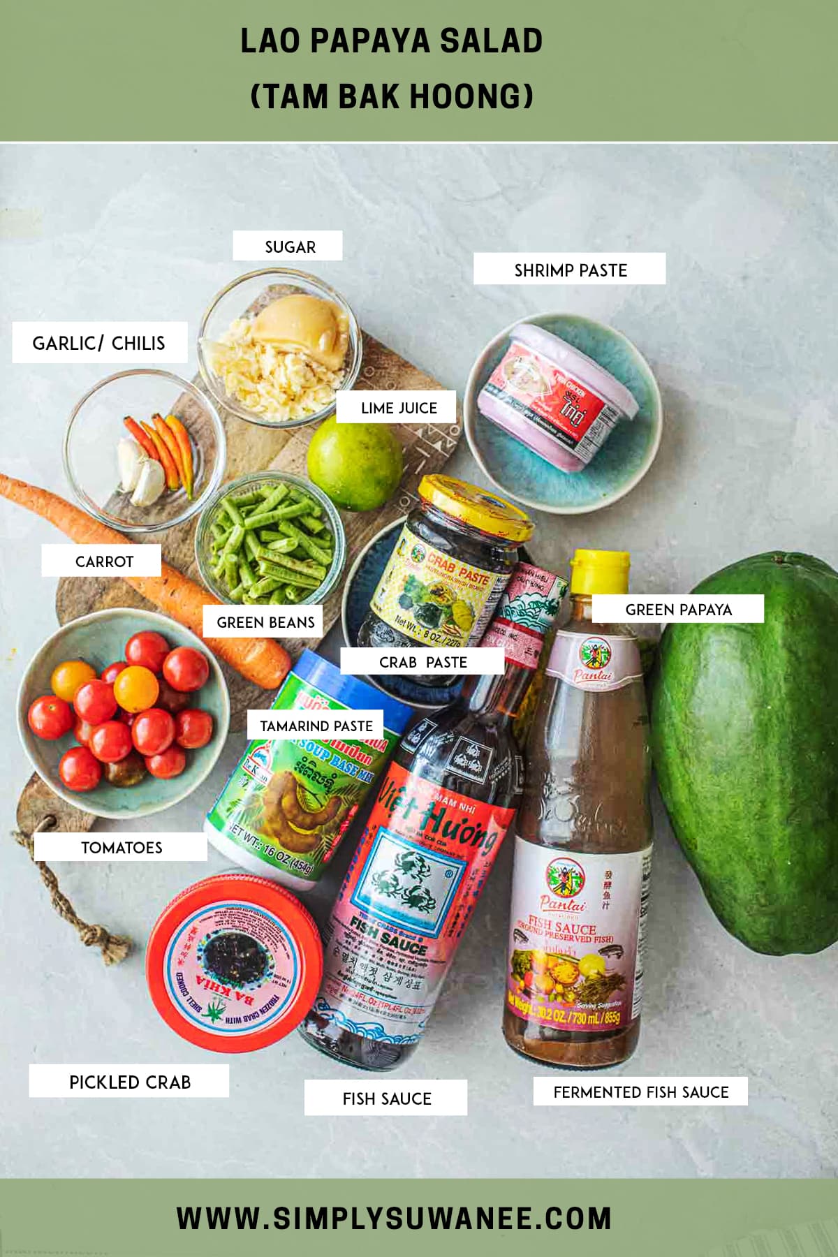 ingredients for lao papaya salad