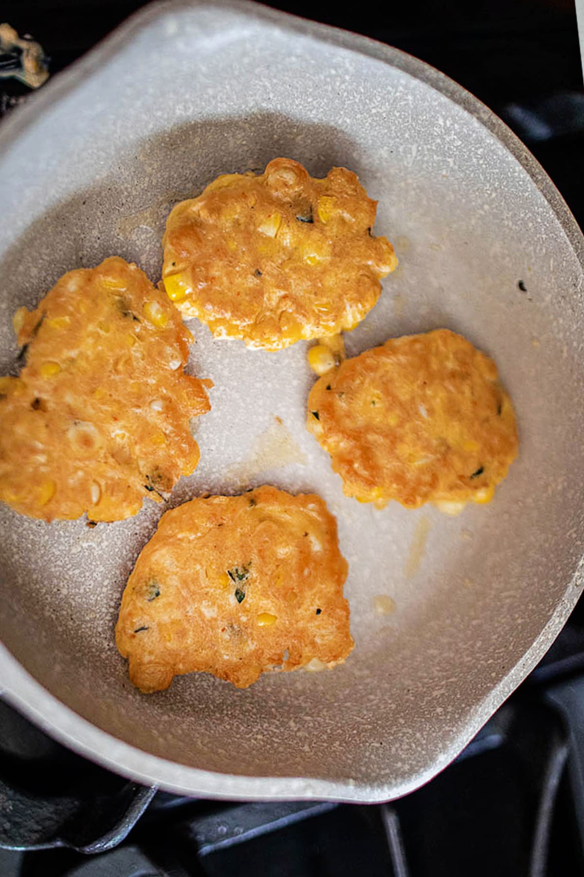 shallow frying corn fritters