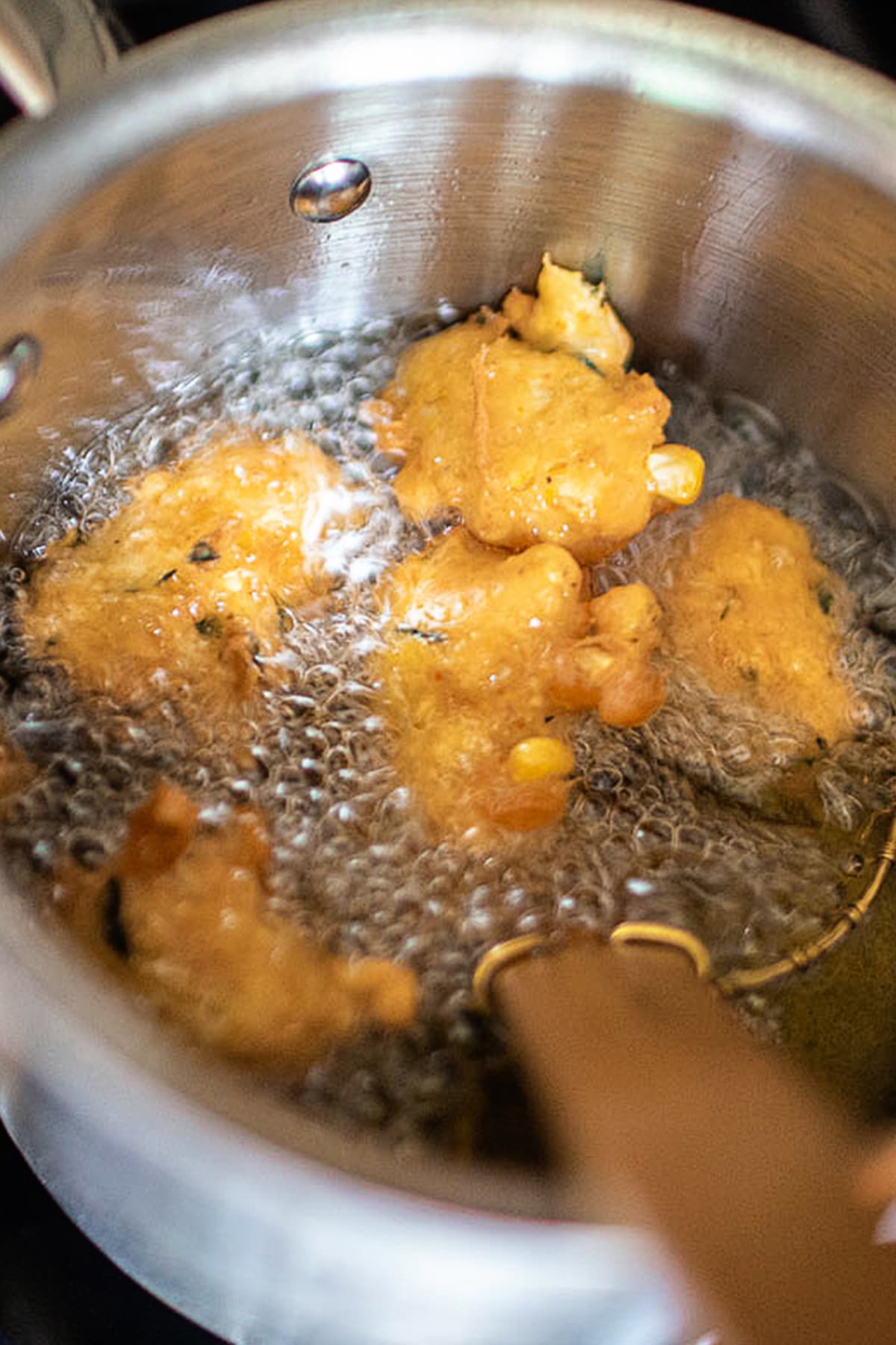 deep frying corn fritters