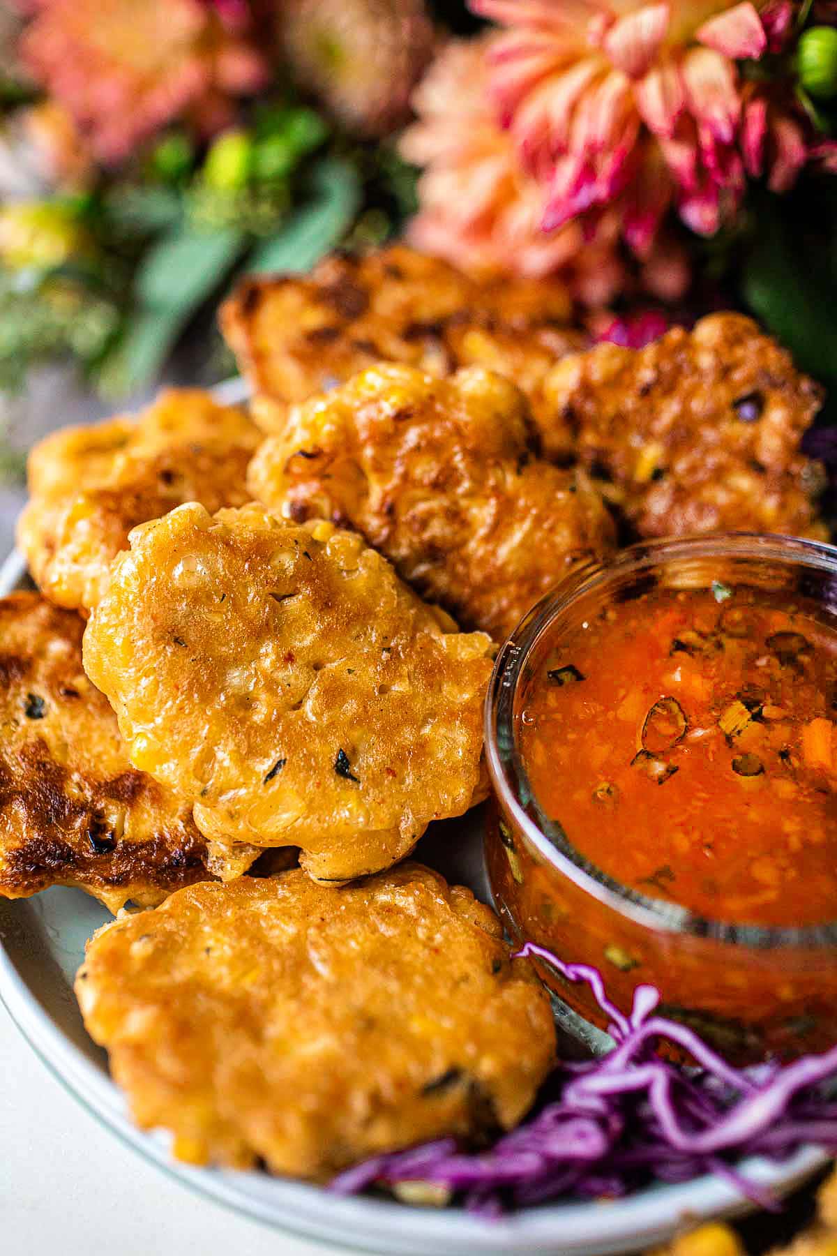 Thai corn fritters with dipping sauce