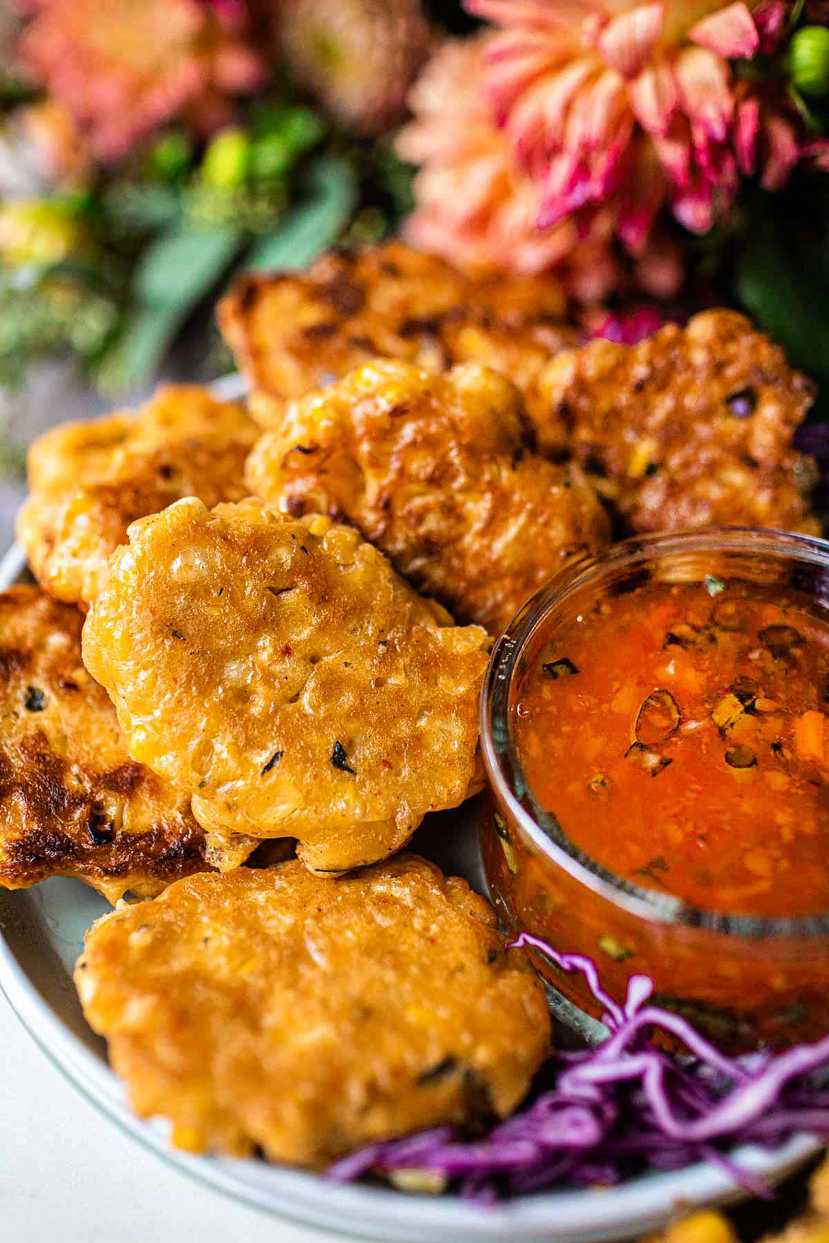 corn fritters with dipping sauce