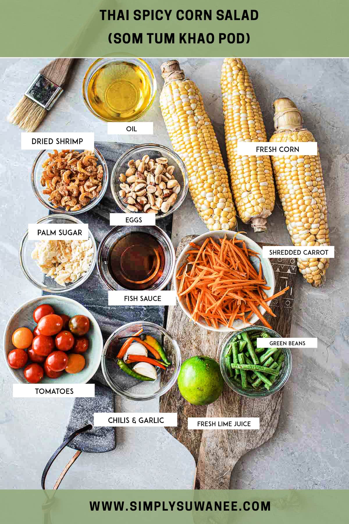 ingredients for thai corn salad on a counter