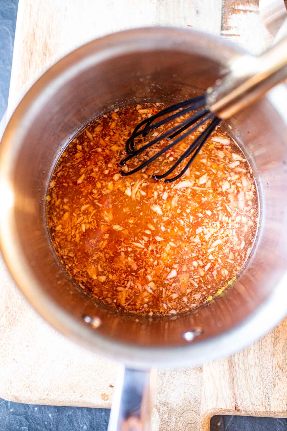 thai chili dipping sauce in a pan