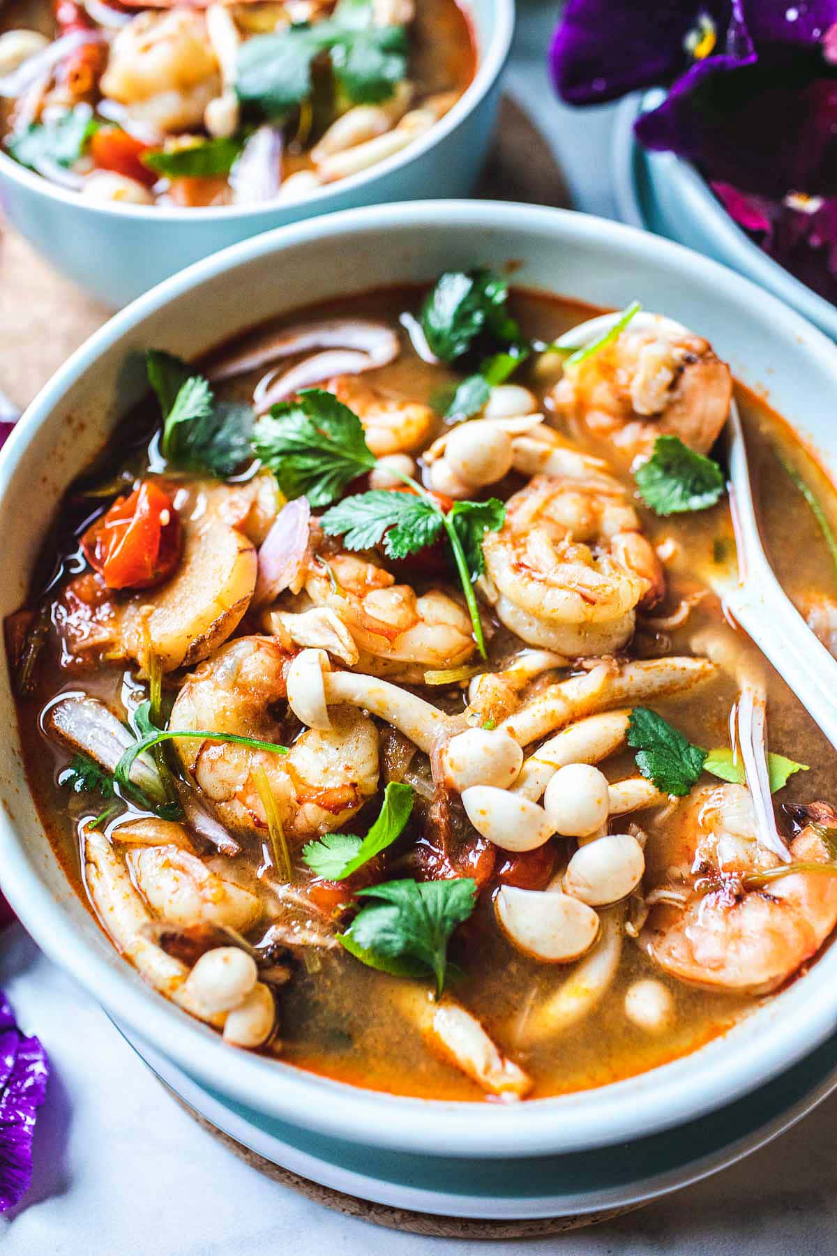 shrimp tom yum in a large bowl