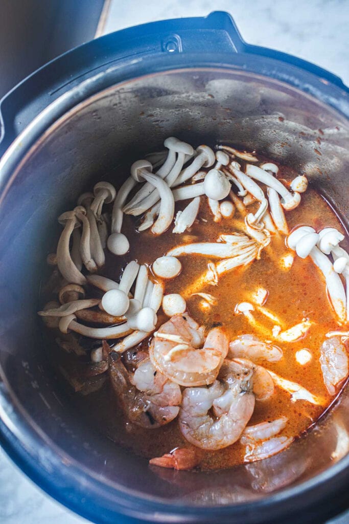 shrimp and mushroom in an instant pot