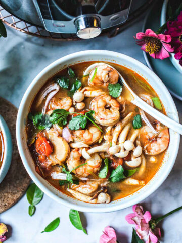 tom yum goong in a white bowl
