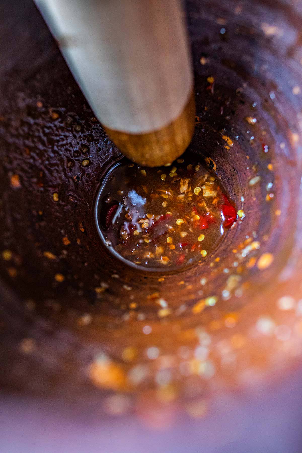 spicy sauce in a mortar