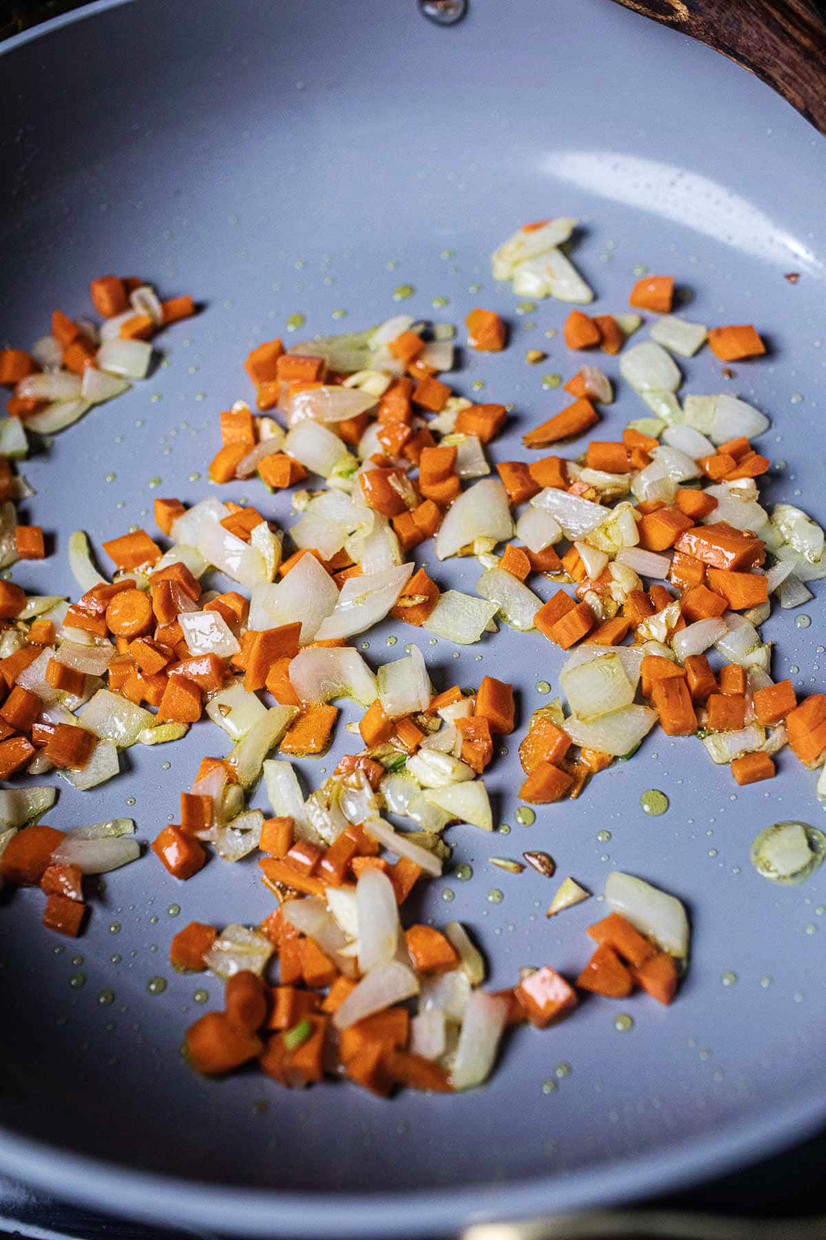 fried garlic, onion and diced carrot