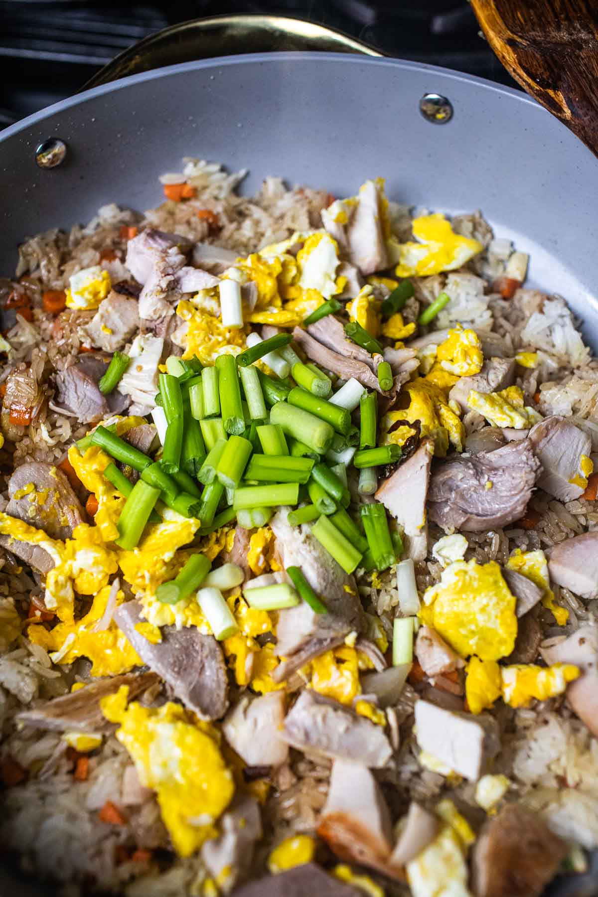 turkey fried rice in a pan 