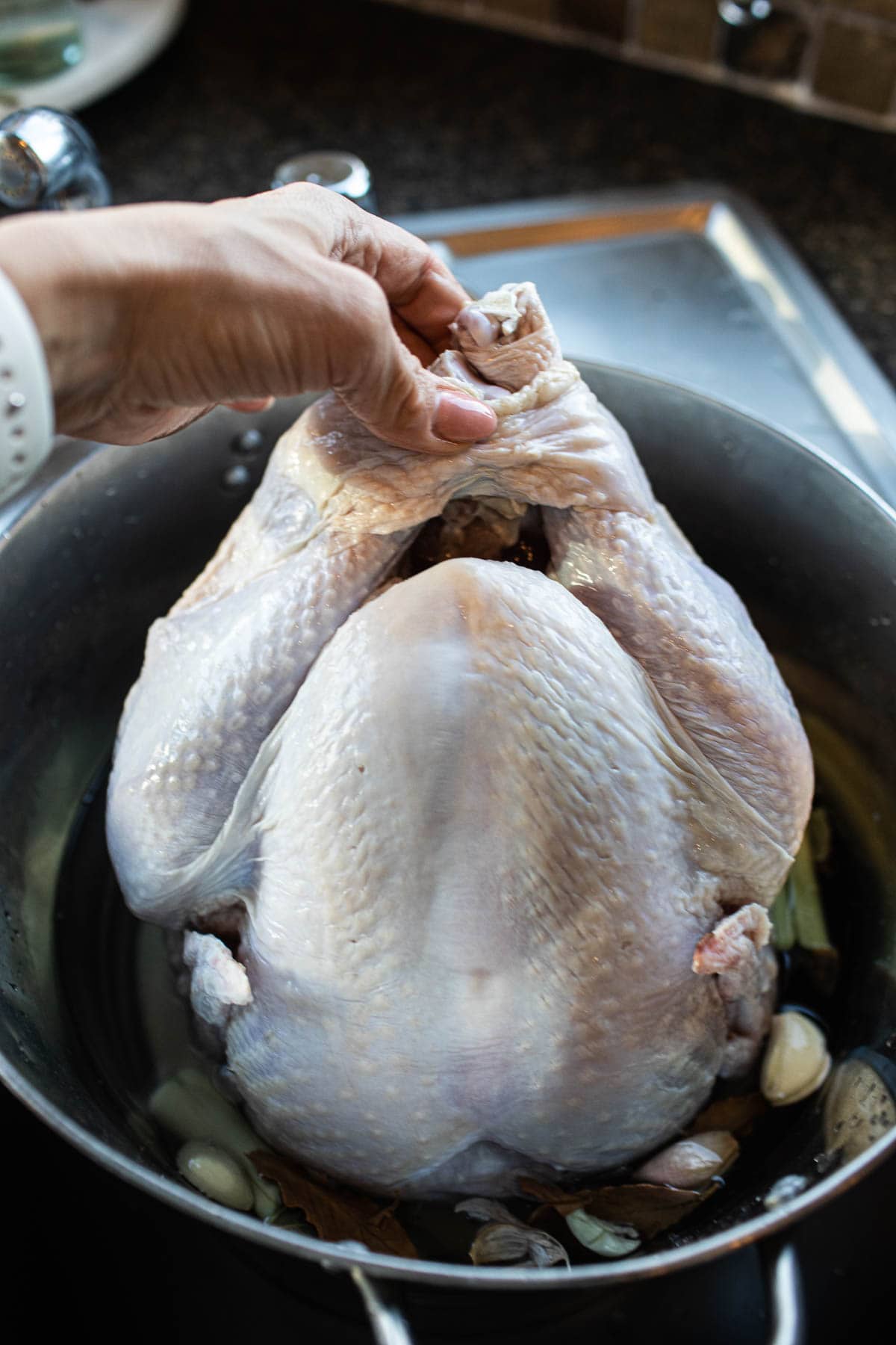 turkey brined in ice bucket