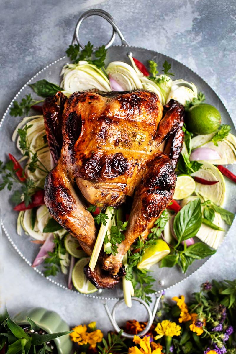 Thai Style Roasted Turkey (Brined and Marinated)