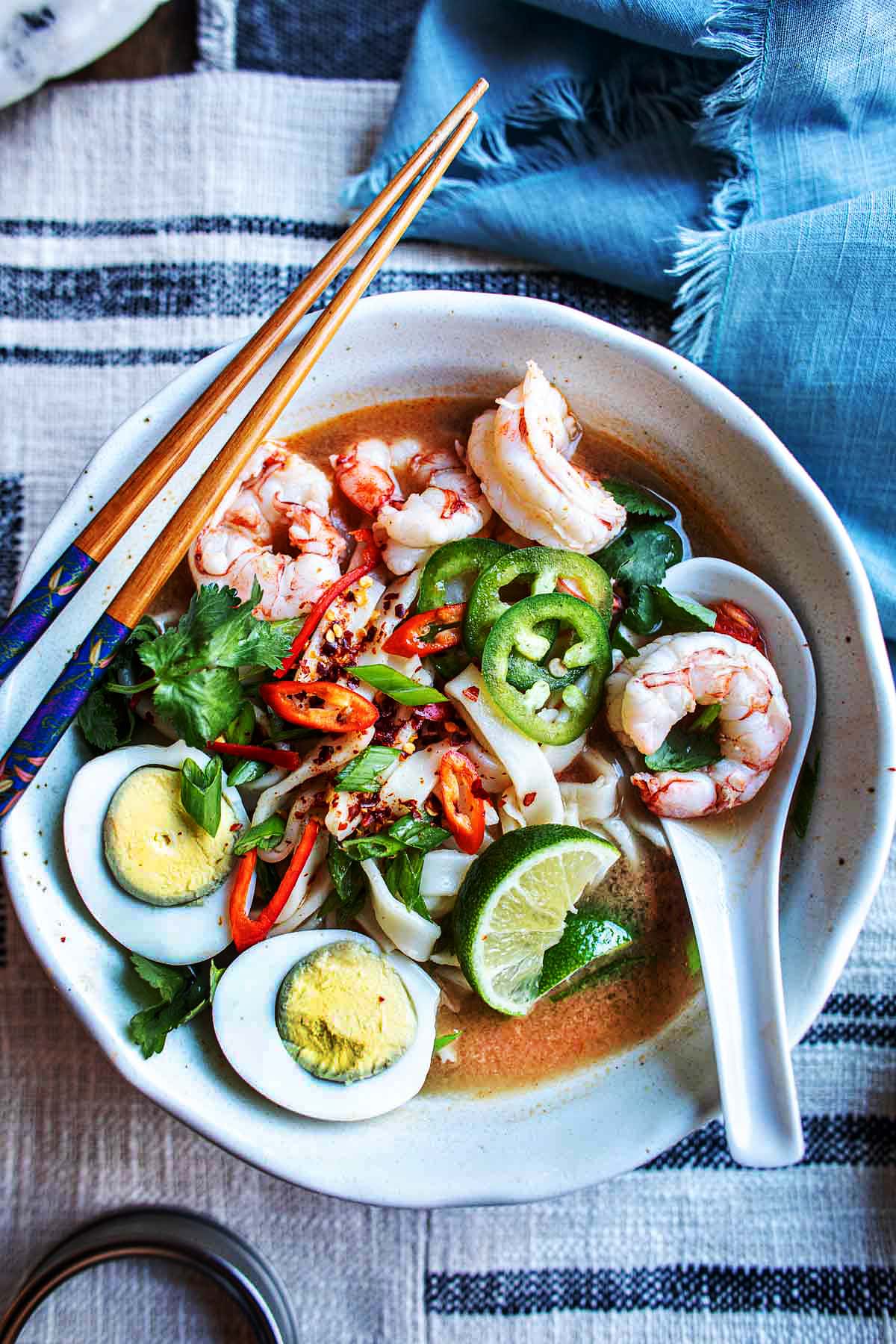 Tom Yum soup with shrimp and herbs