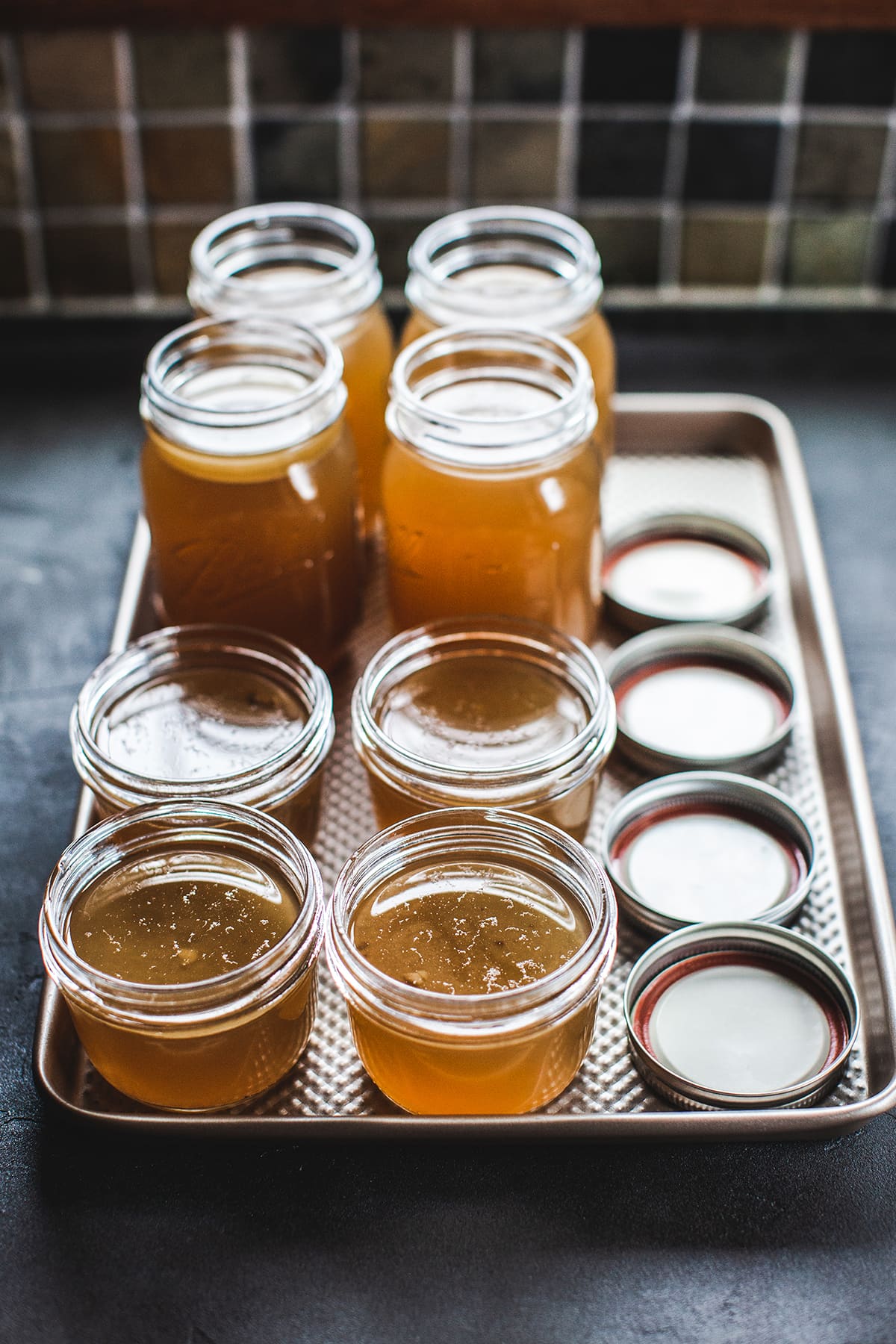 bone broth in small and medium mason jars