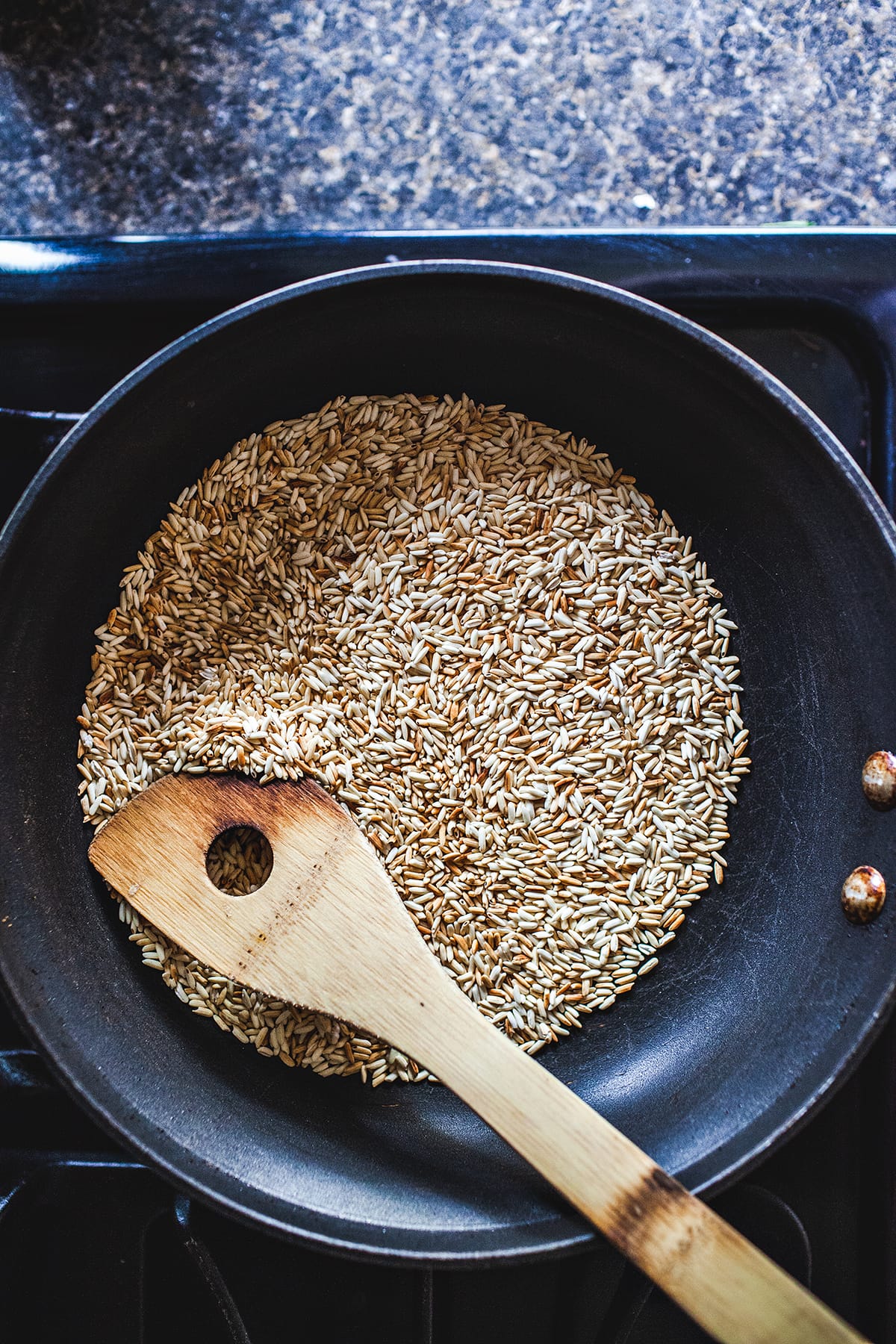 toasted rice in a pan