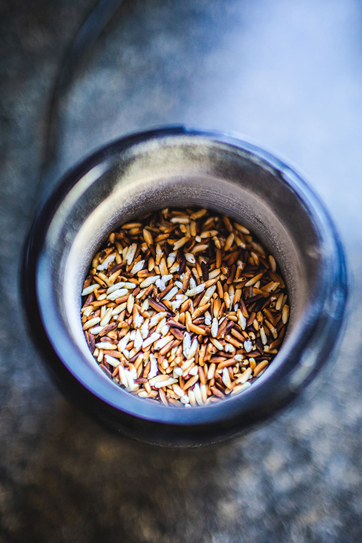 Toasted rice powder in a spice grinder