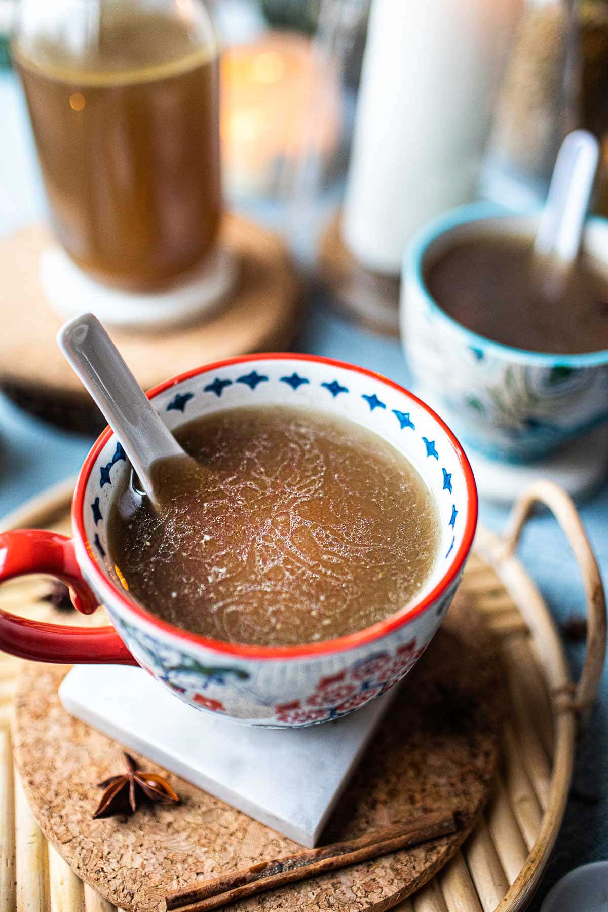 turkey pho bone broth in a cup