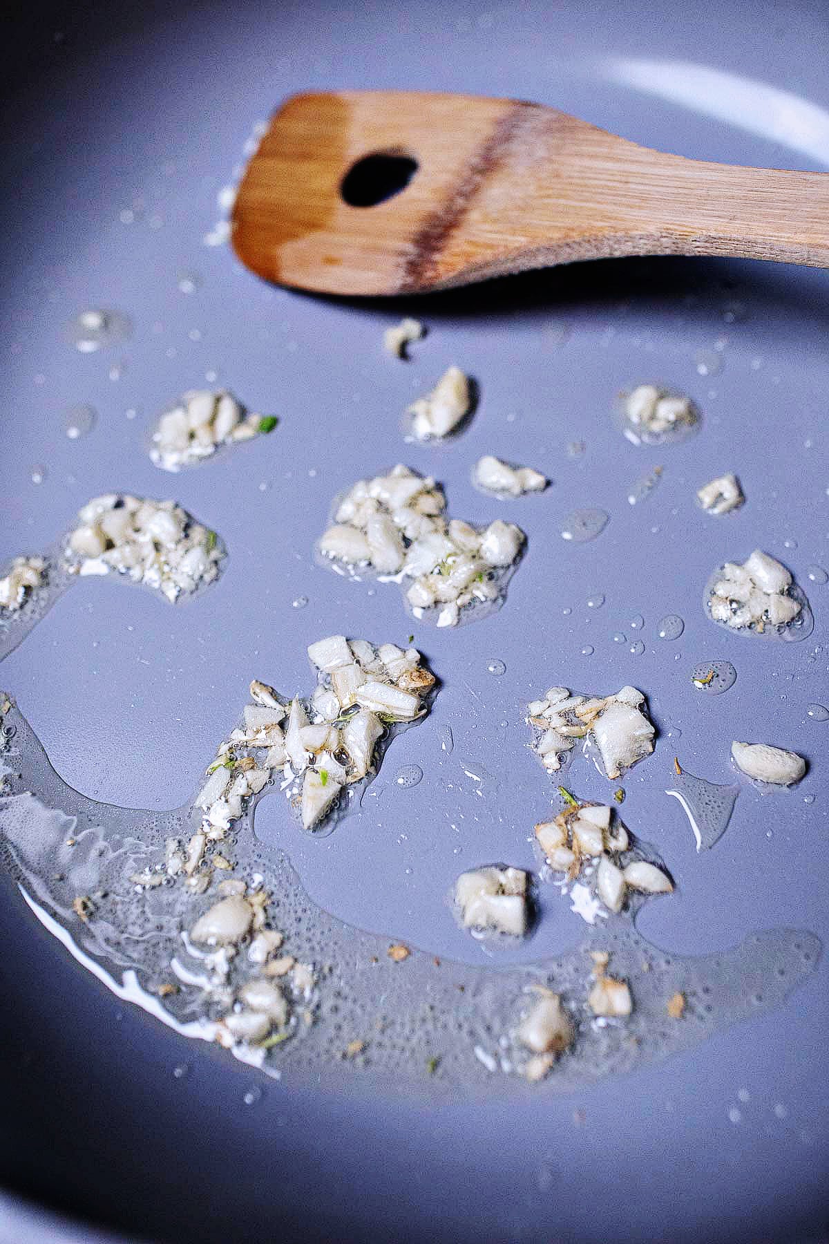 fried garlic in a pan