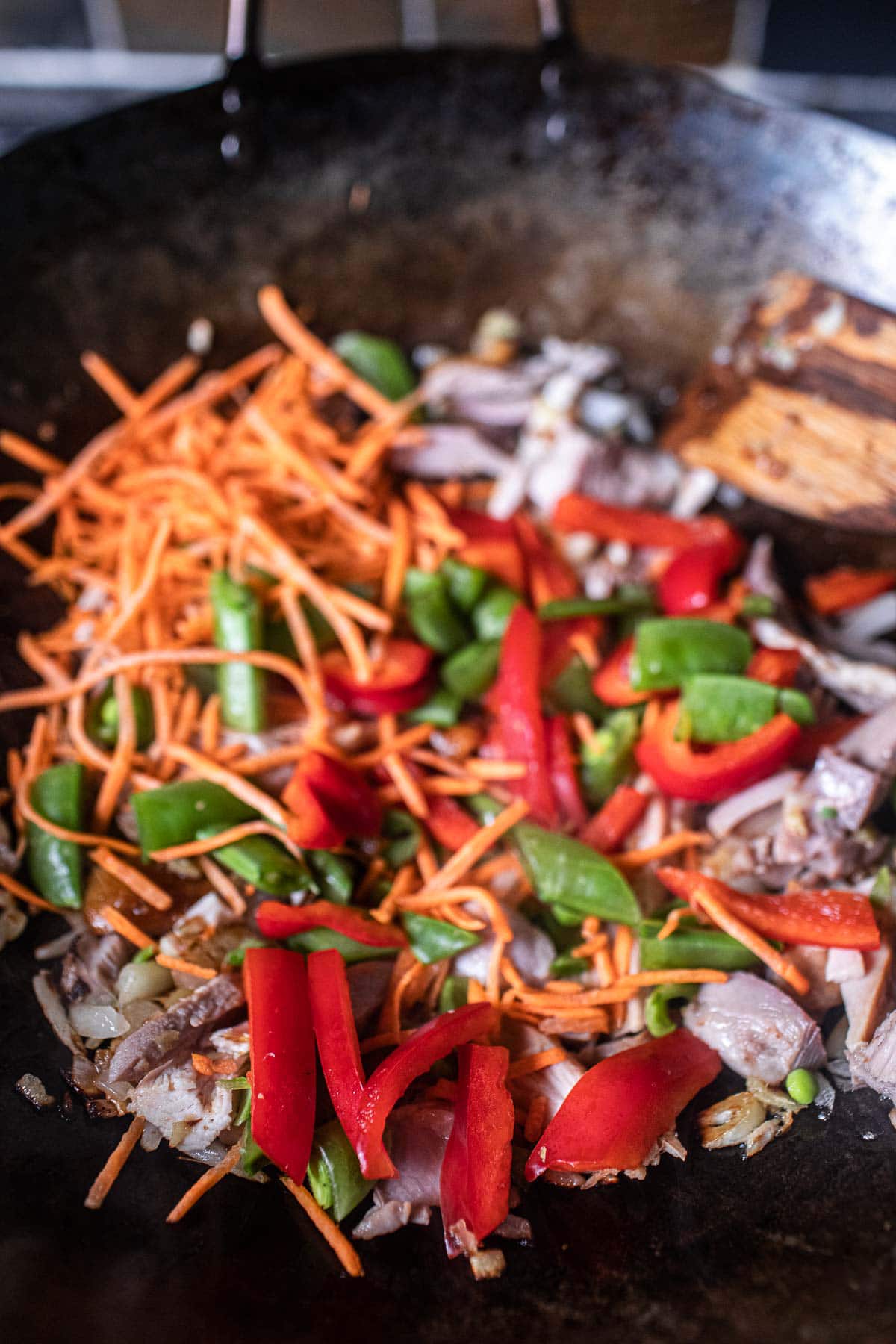 vegetabels for yakisoba stir fry in a wok 