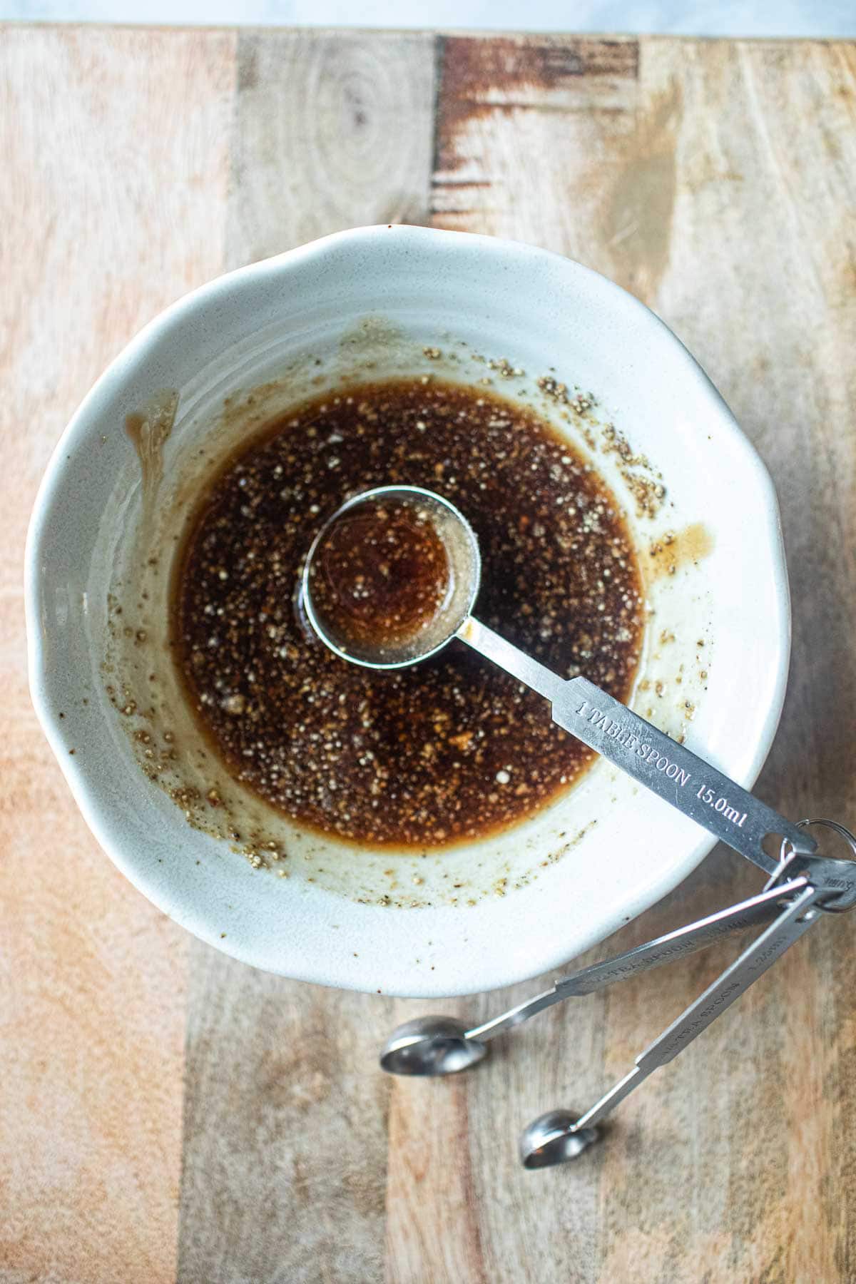 yakisoba stir fry sauce in a white bowl 