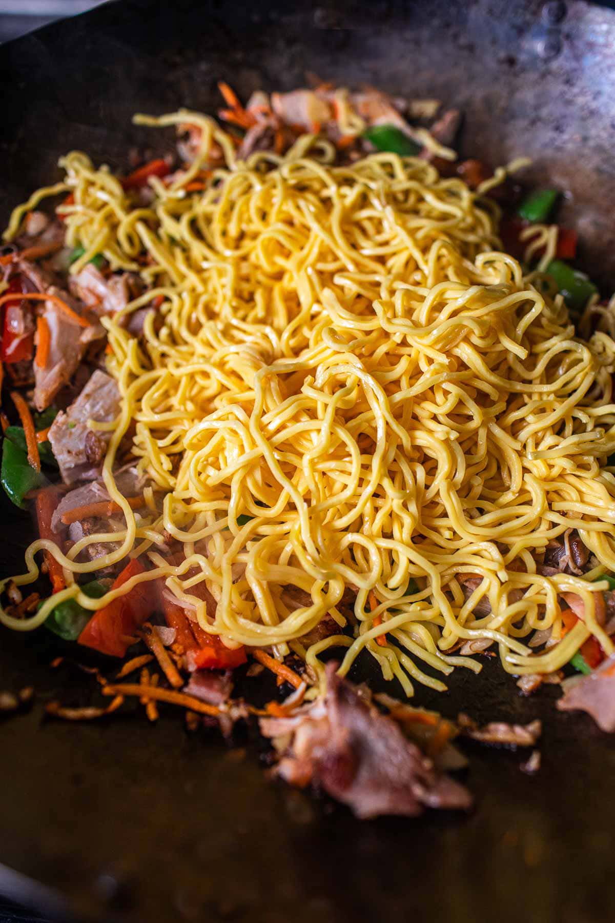 Yakisoba noodles stir fry in a wok