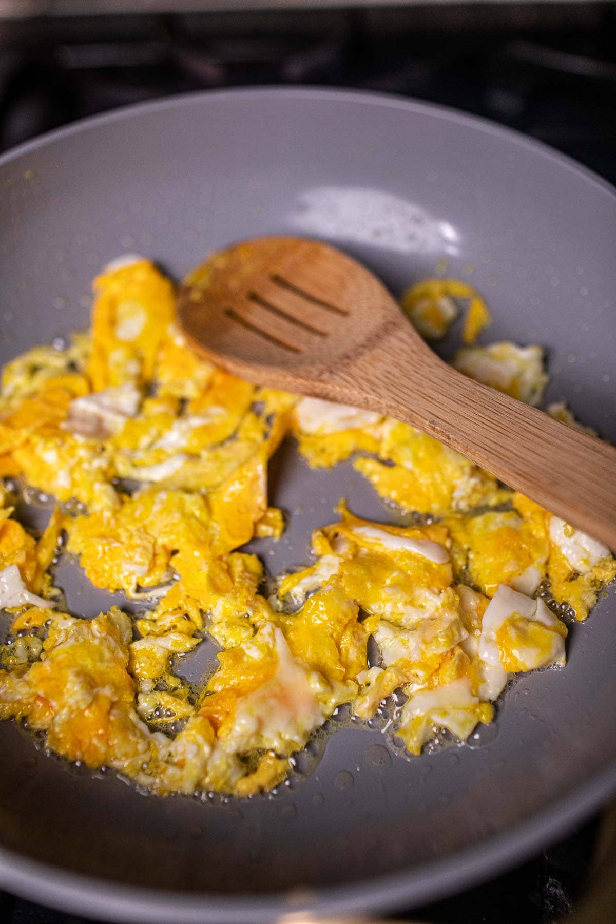 Scrambled eggs in a pan 