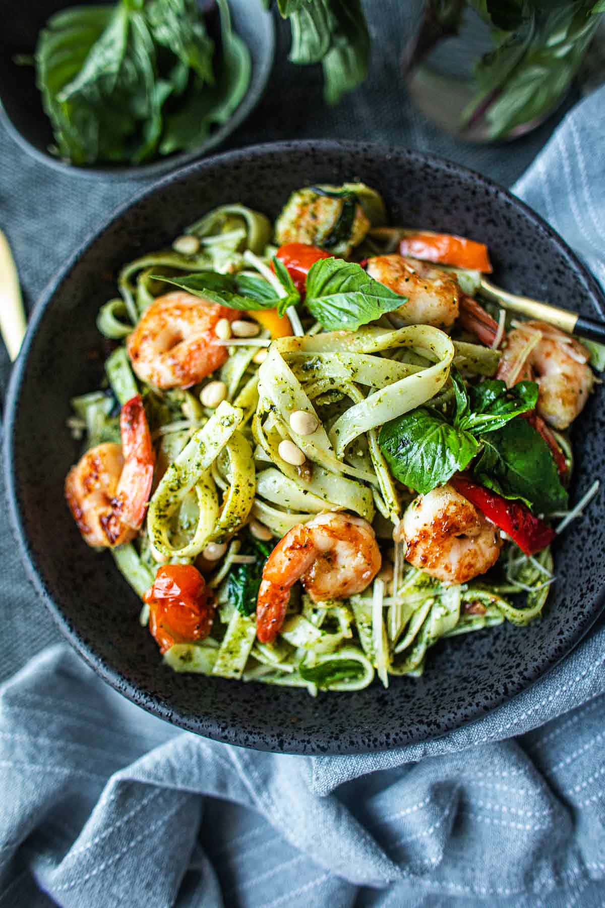 Easy Thai Basil Pesto Pasta with Shrimp