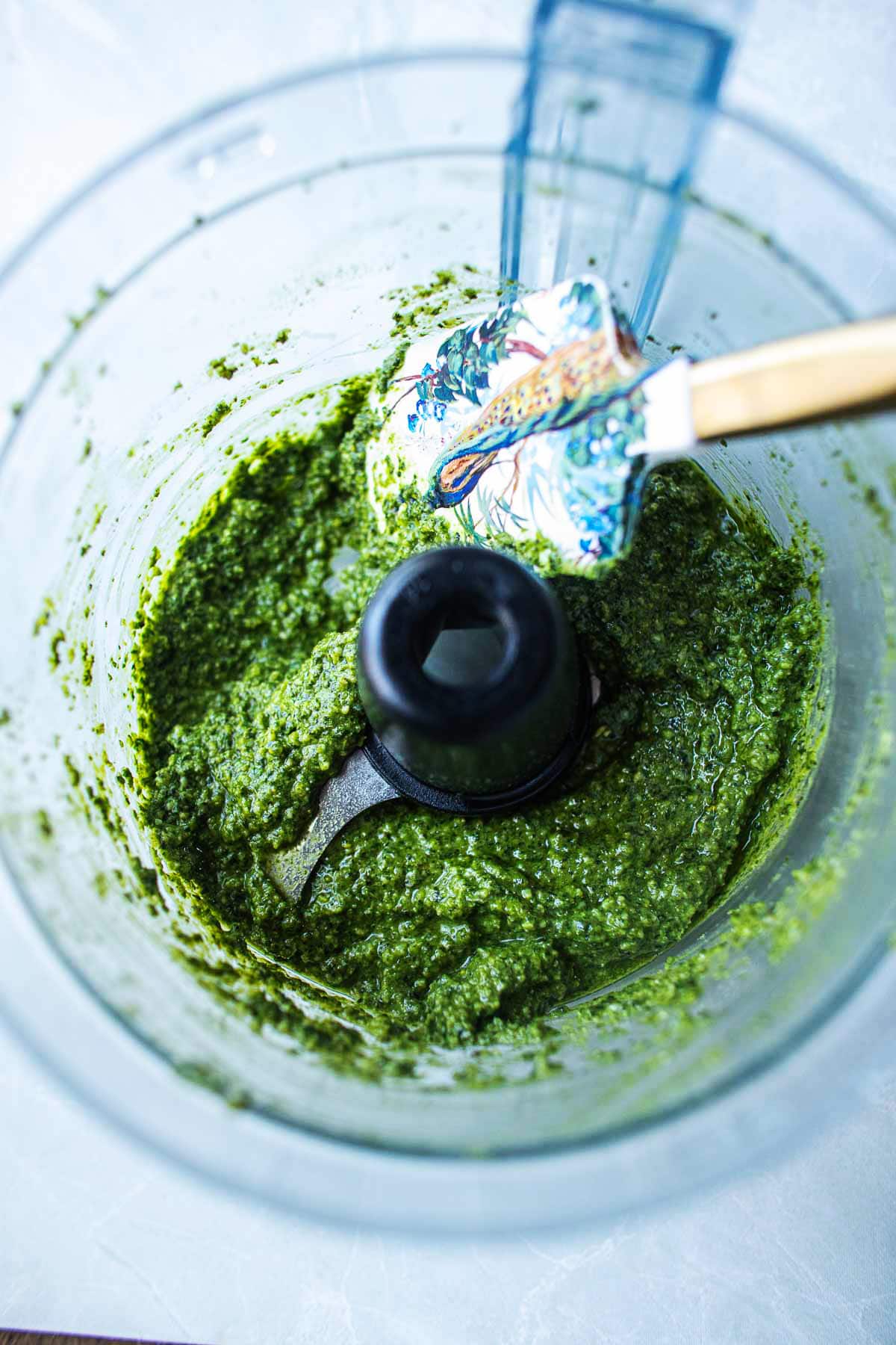 pesto sauce blended in a food processor