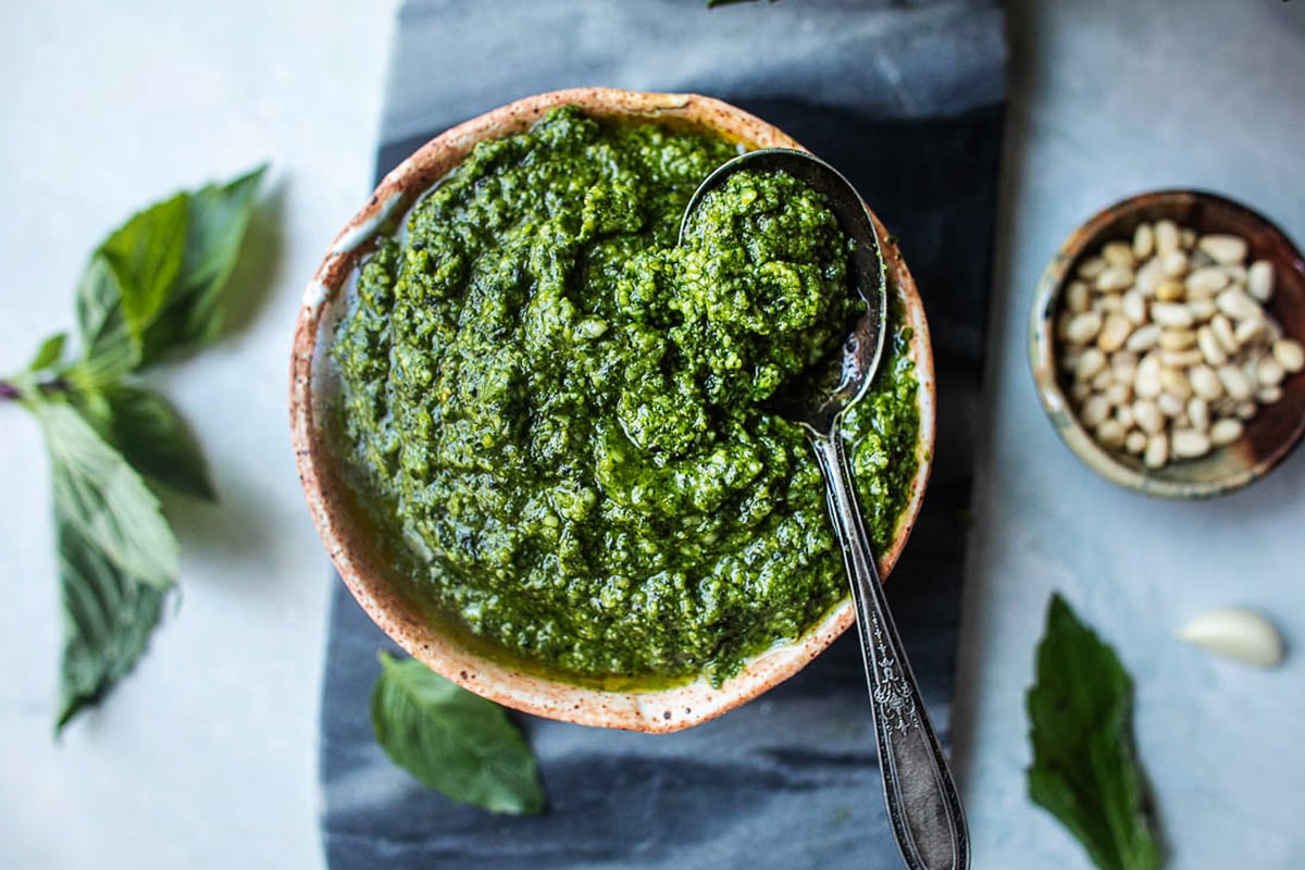 Easy Thai Basil Pesto with Pine Nuts