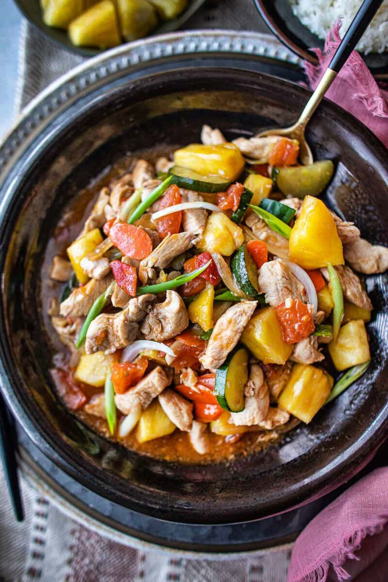 Thai sweet and sour chicken with pineapple (Pad Preow Wan) Simply Suwanee