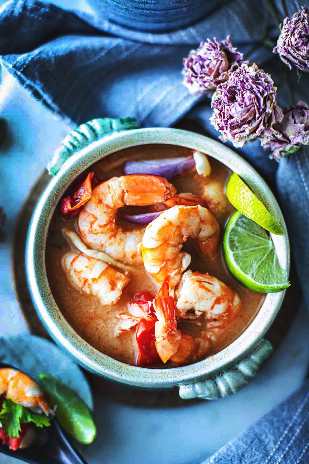 Tom Yum soup in a bowl. 