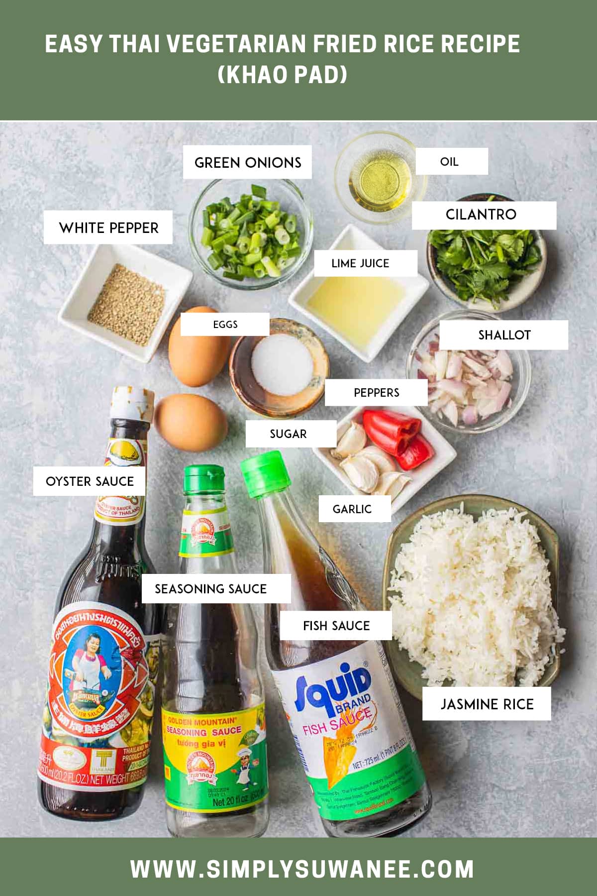 Ingredients for Thai fried rice on a table. 