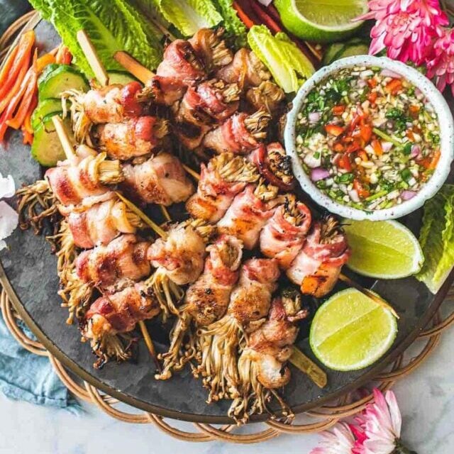 Bacon-Wrappe Enoki Mushrooms