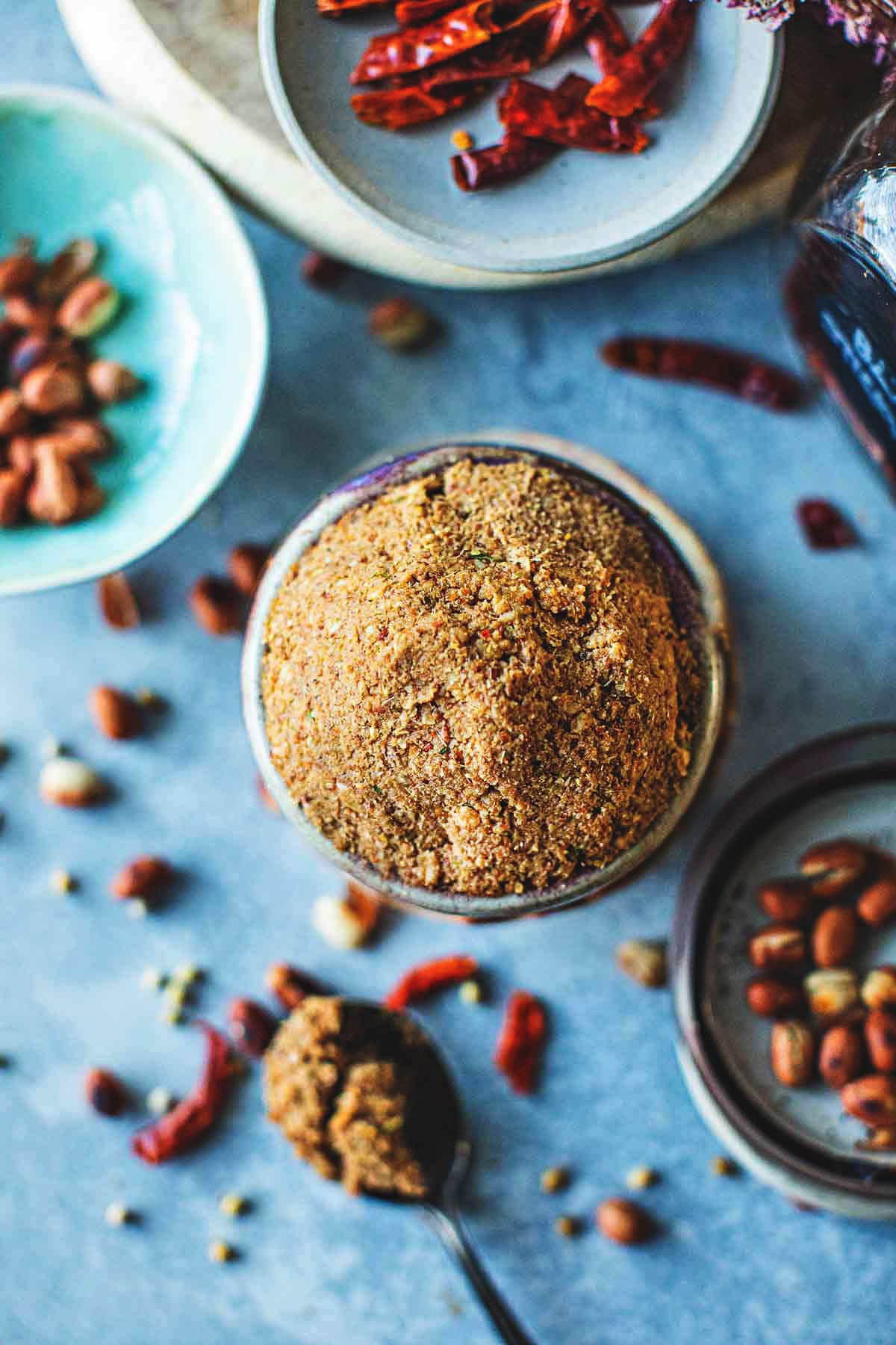 Thai Panang curry paste in a bowl on the table.