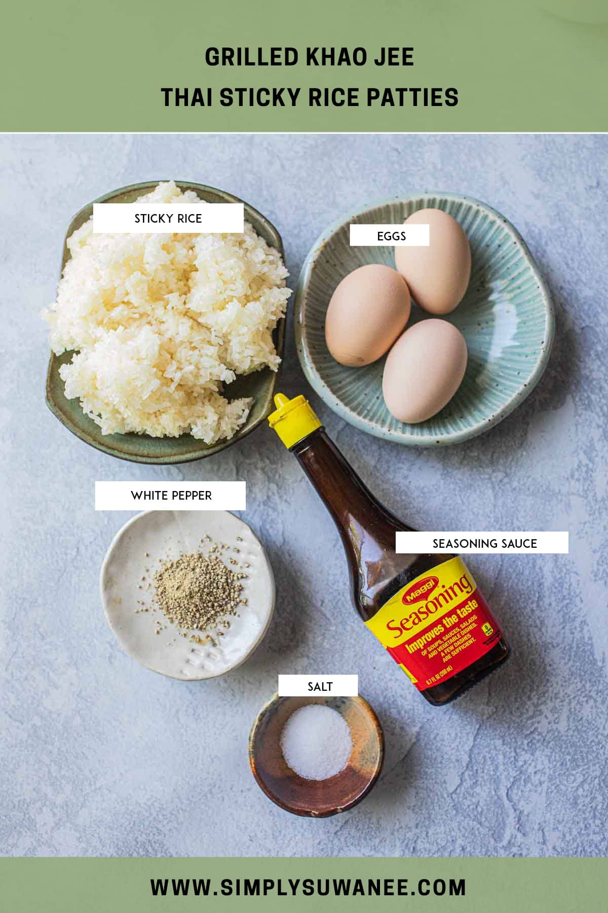 Ingredients for making Khao Jee on the table. 