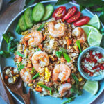 Thai shrimp fried rice on the table.