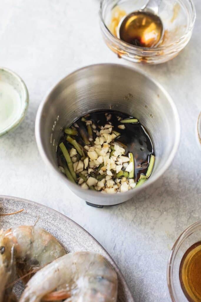 Thai seafood marinade sauce in a spice grinder. 