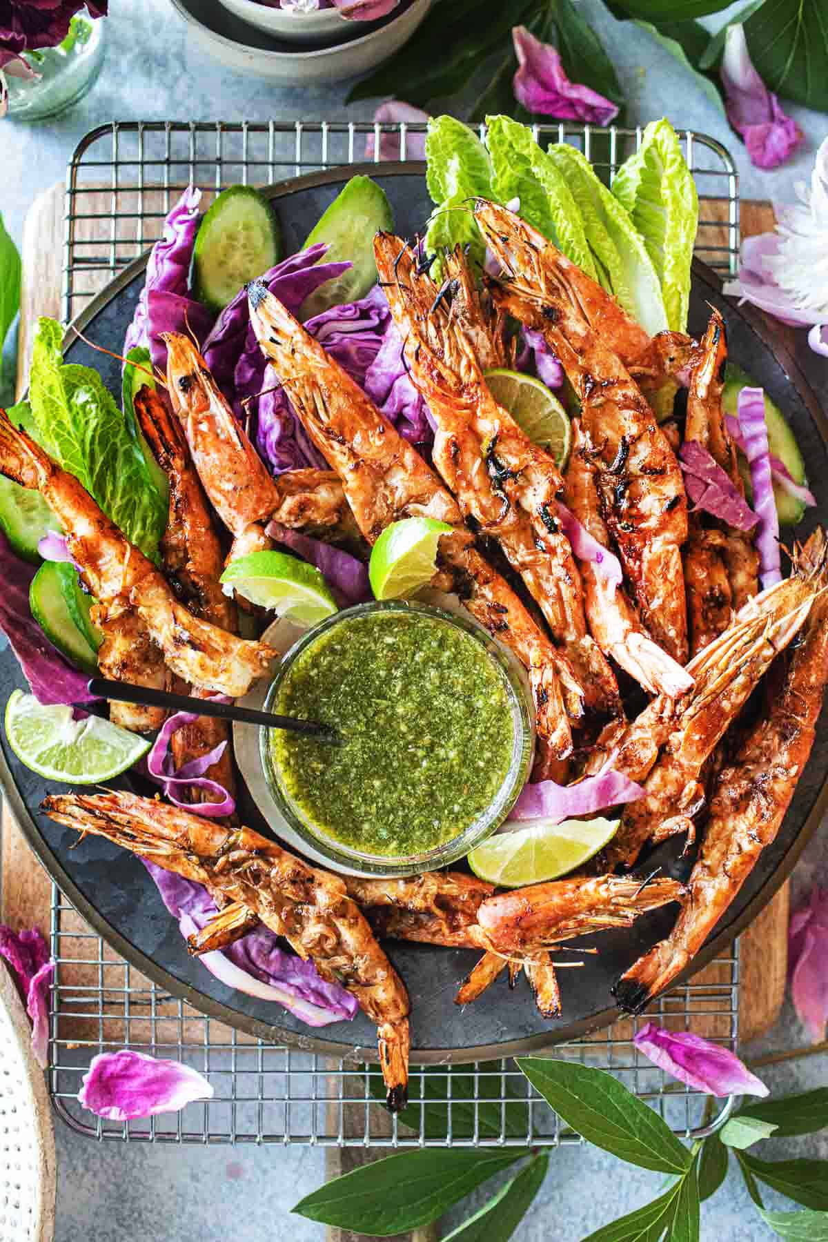 Thai grilled garlic shrimp with shells on