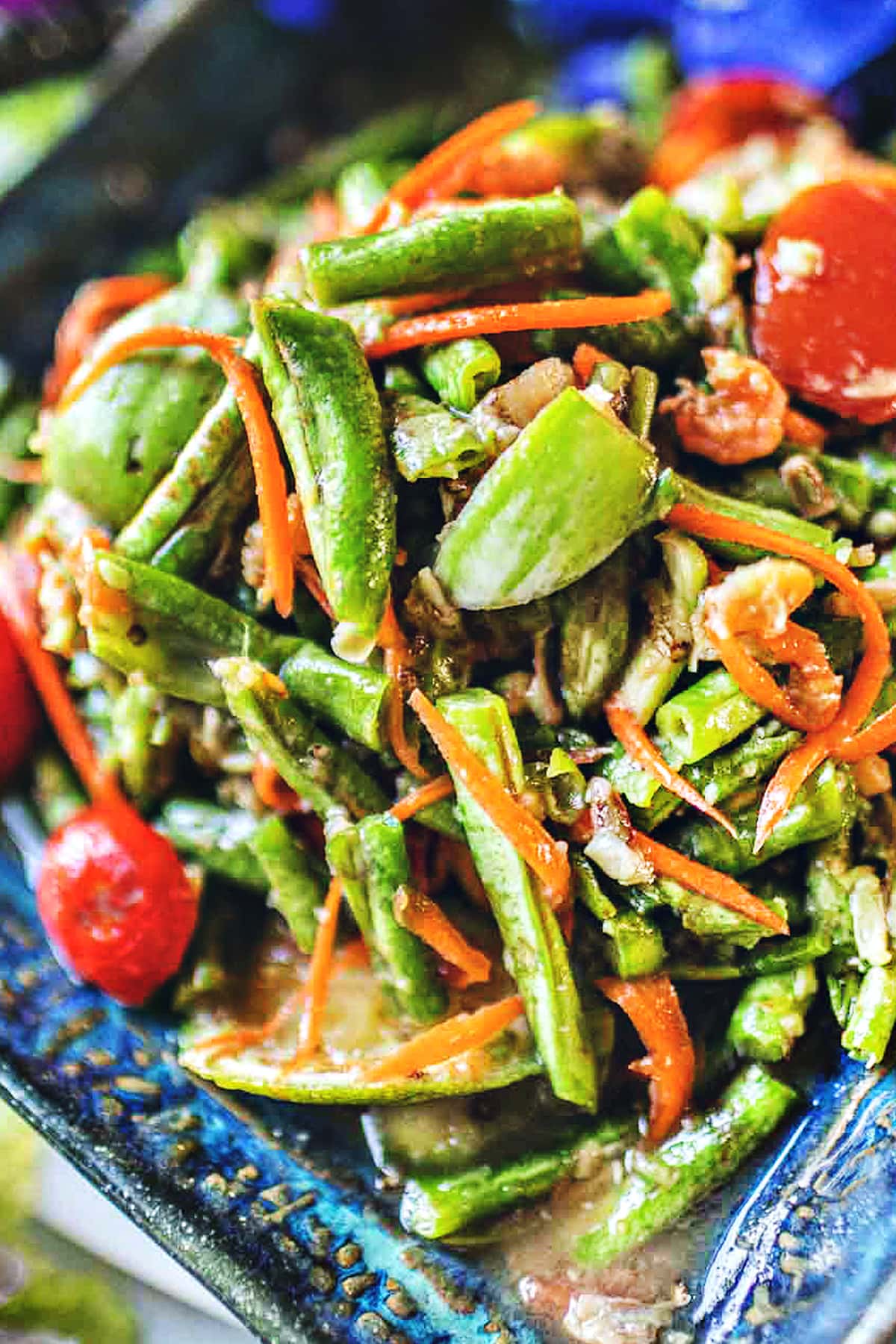 Thai spicy bean salad on a plate.