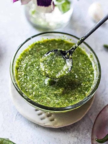 Thai green seafood sauce in a bowl.