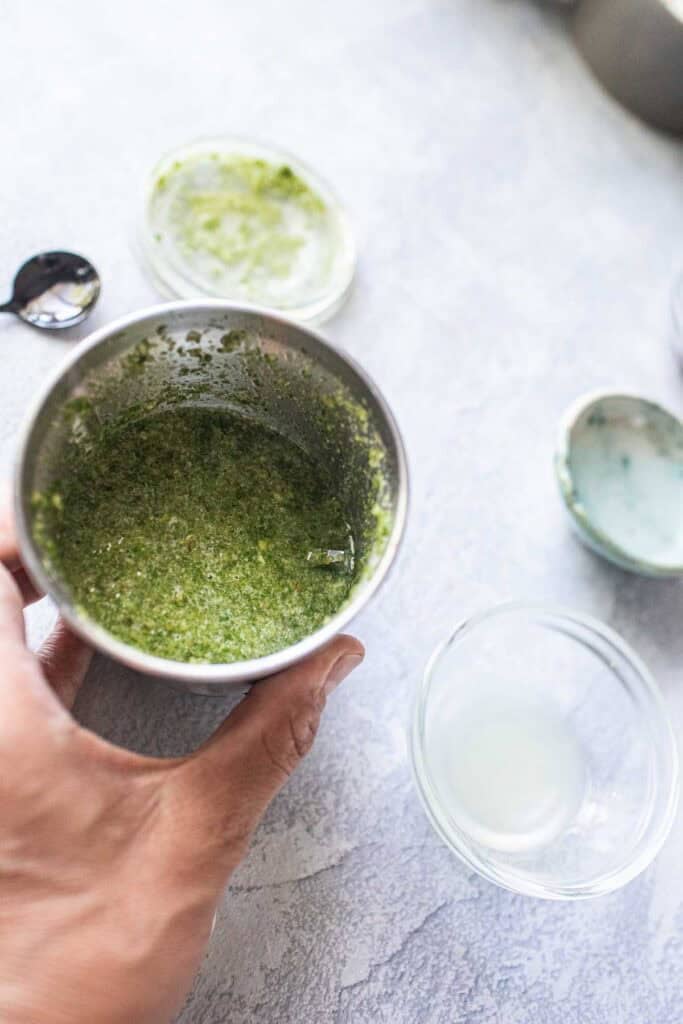 Blended Thai seafood sauce in a spice grinder.