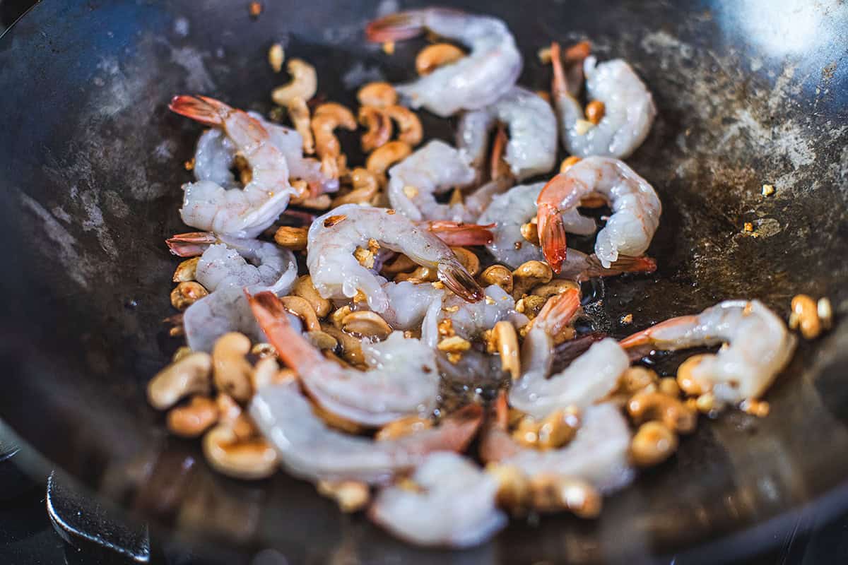 fried shrimp in a wok. 