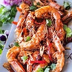Thai shrimp in tamarind sauce on a plate.