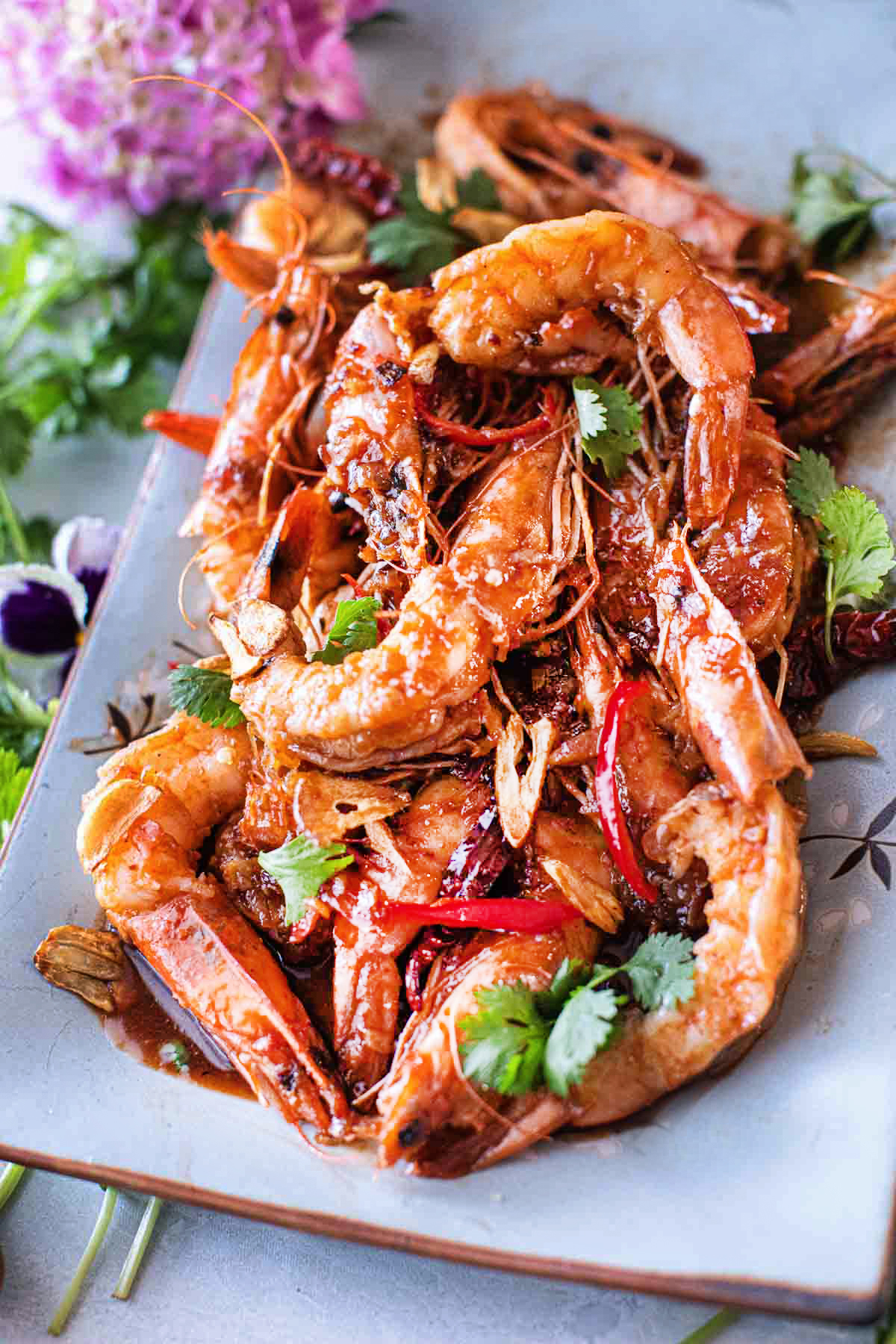 Thai Tamarind shrimp on a platter.