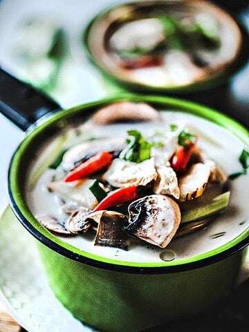 Authentic Tom Kha Gai in a bowl.