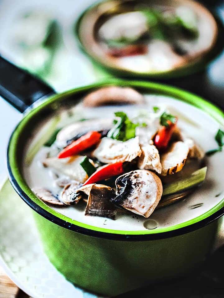 Authentic Tom Kha Gai in a bowl.