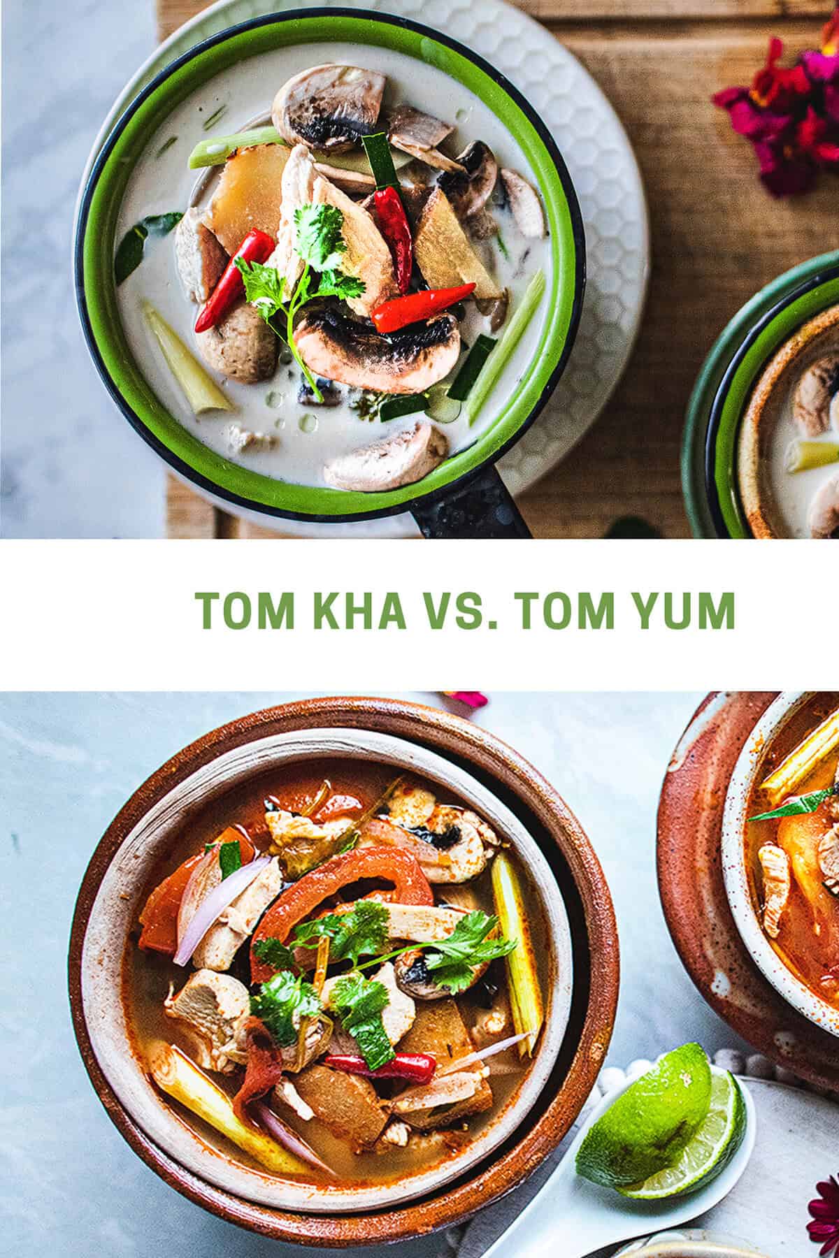 Tom Kha vs Tom Yum collage.